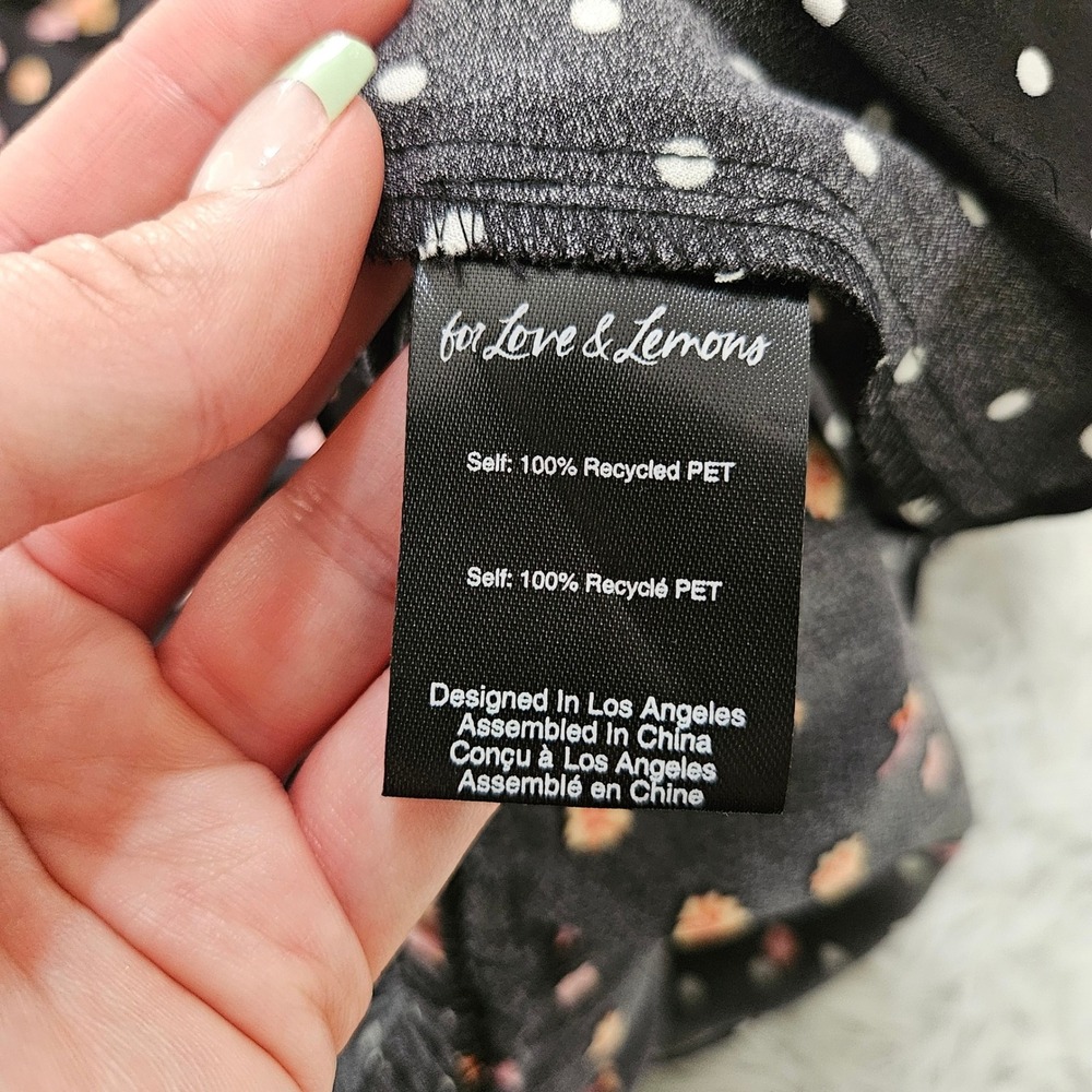 For Love & Lemons Camellia Black Floral Polka Dot Belted Mini Dress Sz S - Picture 9 of 10